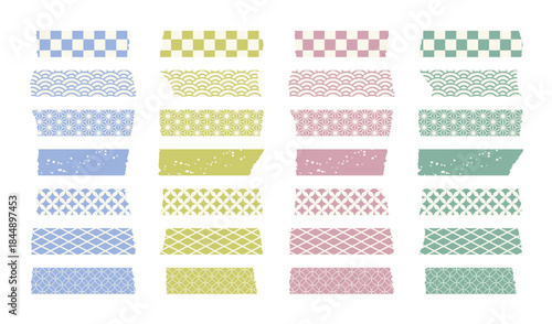 和柄のマスキングテープ素材　淡いくすみカラー４色