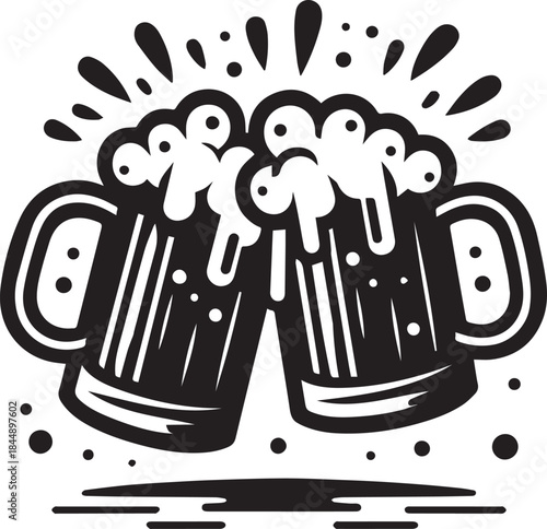 Dark Beer Mugs Cheers Splash Vector Illustration