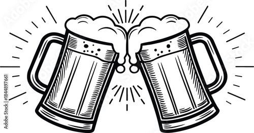 Beer Glasses Cheers Minimal Line Vector