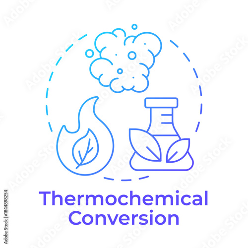 Thermochemical conversion blue gradient concept icon. Chemical process, eco friendly. Biomass processing. Round shape line illustration. Abstract idea. Graphic design. Easy to use in article, brochure
