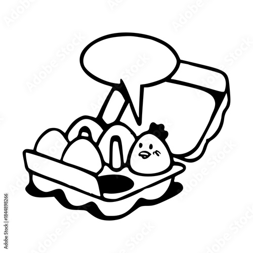 funny egg tray icon with talking baby chick
