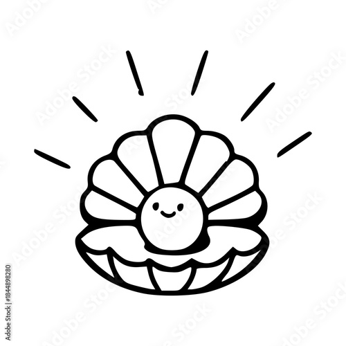 cute pearl character in open shell outline icon