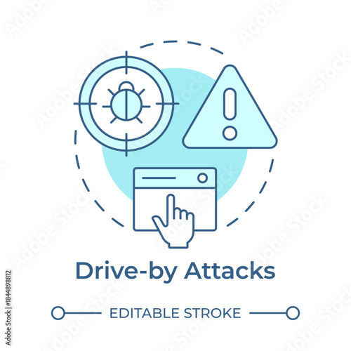 Drive-by attacks soft blue concept icon. Virus phishing. Online service, internet security. Round shape line illustration. Abstract idea. Graphic design. Easy to use in brochure, booklet