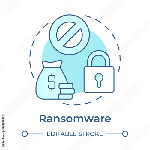 Ransomware soft blue concept icon. Access block. Computer system, data management. Money payment. Round shape line illustration. Abstract idea. Graphic design. Easy to use in brochure, booklet