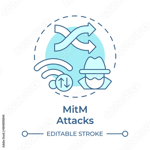 MitM attacks soft blue concept icon. Internet traffic, data management. Software hacker. Round shape line illustration. Abstract idea. Graphic design. Easy to use in brochure, booklet