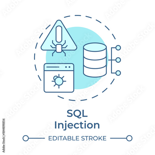 Sql injection soft blue concept icon. Database security, cyber threat. Data storage, hack malware. Round shape line illustration. Abstract idea. Graphic design. Easy to use in brochure, booklet