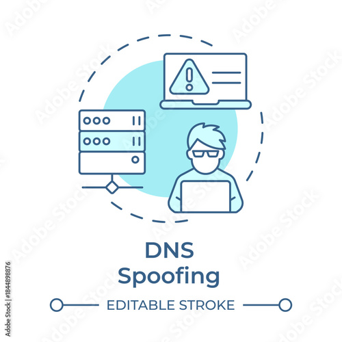 DNS spoofing soft blue concept icon. Network administrator, software hacker. Server error. Round shape line illustration. Abstract idea. Graphic design. Easy to use in brochure, booklet