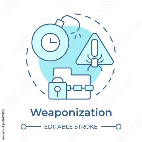 Weaponization soft blue concept icon. Hacking attack, security issue. Data encryption, malware virus. Round shape line illustration. Abstract idea. Graphic design. Easy to use in brochure