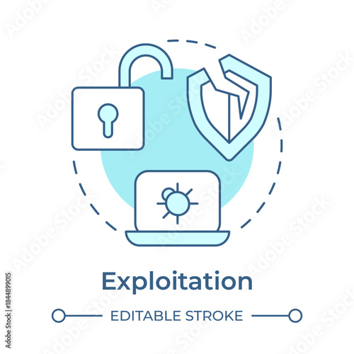 Exploitation soft blue concept icon. System vulnerability. Data encryption, secure connection. Round shape line illustration. Abstract idea. Graphic design. Easy to use in brochure, booklet