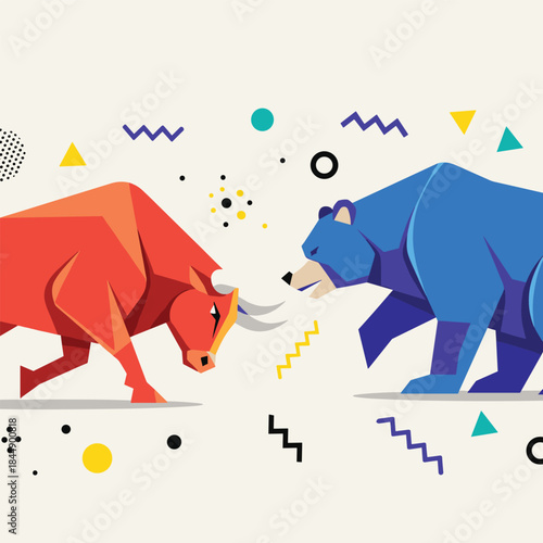 Bull and Bear Confrontation - Stock Market Dynamics Illustration.