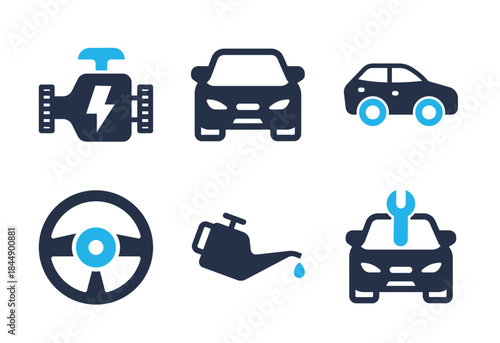 Car Maintenance and Component icon set. Solid glyph series icons