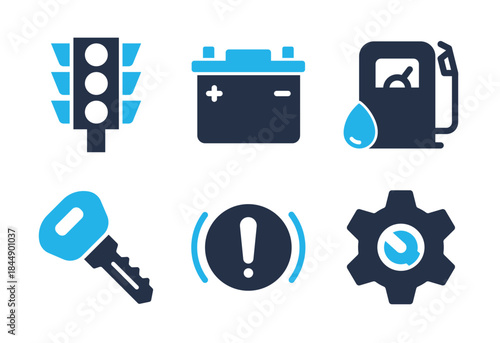 Traffic and Car Parts icon set. Solid glyph series icons