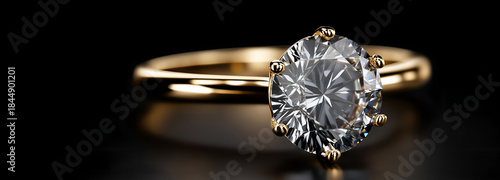 A stunning golden ring featuring a brilliant diamond at its center, symbolizing love and luxury in elegant design.