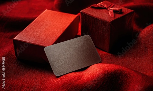 A red box with a black card inside