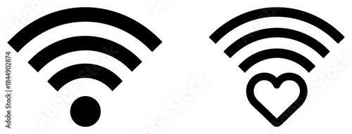 Wireless internet signal icons with heart shape connection symbol