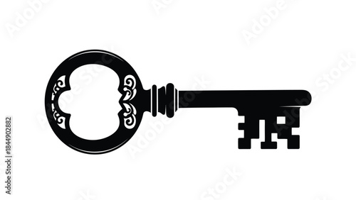 A simple black and white illustration of an antique skeleton key