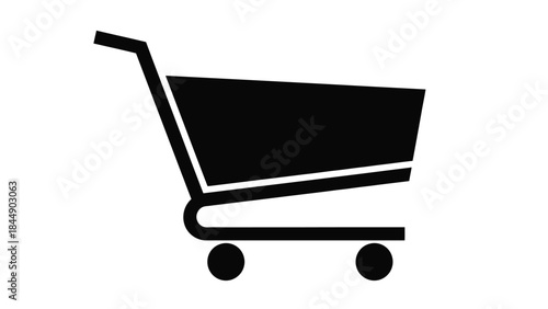 Simple black silhouette of a shopping cart on a white background