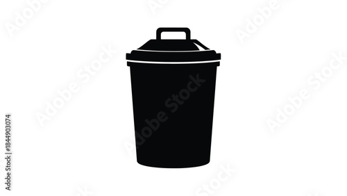 Simple black silhouette of a closed trash can with a handle