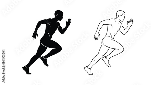 Two figures in running poses one solid black and one outlined