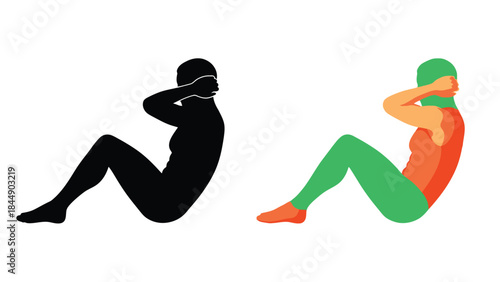 Silhouette and colorful illustration of a person doing abdominal exercises