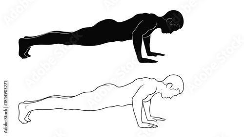 Silhouette of a person demonstrating a push up exercise showing form