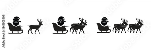 Silhouette of Santa Claus riding a sleigh pulled by reindeer, vector illustration