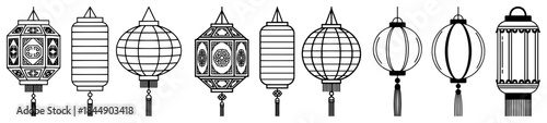 Collection of decorative outline style chinese lanterns for holiday celebration