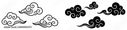 Set of traditional chinese or japanese cloud patterns in black and white