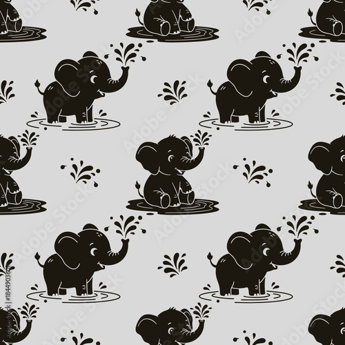 Cute Elephant Seamless Pattern with playful baby elephants splashing water, adorable Cute Elephant Seamless Pattern for kids fabric and wallpaper, Elephant Seamless Pattern vector illustration