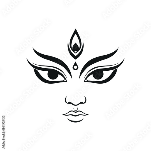 Artistic depiction of goddess durga s eyes and face isolated on white background