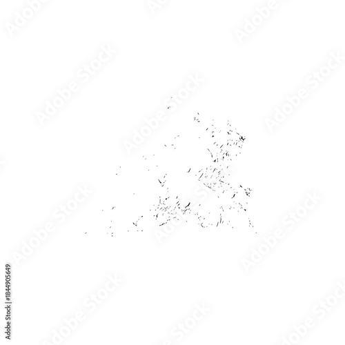 Distressed abstract design featuring a collection of small scattered black marks on a white background