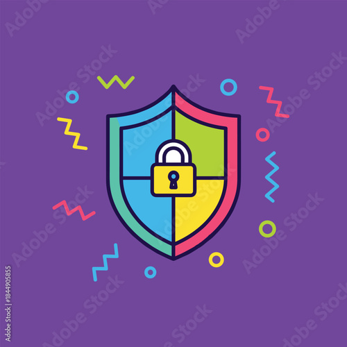 Colorful Shield with Padlock - Security and Protection Concept.