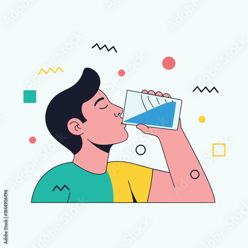 Man Hydrating - A Refreshing Drink of Water for Health.