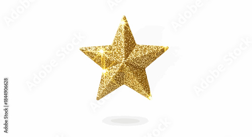 A mesmerizing golden star with sparkling glitter on a pure white background shines brightly