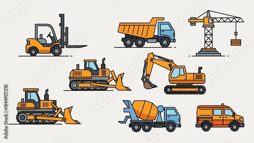 Construction vehicles illustration showcasing diverse machinery for building and development projects