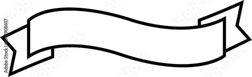 Ribbon banner icon black line style. Decorative outline strip silhouette, award tag sign, Vintage vector illustration for project design branding and presentation isolated on transparent background.