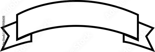 Ribbon banner icon black line style. Decorative outline strip silhouette, award tag sign, Vintage vector illustration for project design branding and presentation isolated on transparent background.