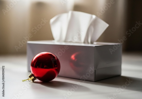 Decorative Red Christmas Ornament and Tissue Box