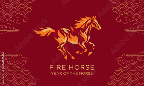 fire horse artwork for chinese new year, elegant vector illustration symbolizing strength and prosperity in the Year of the Horse.
