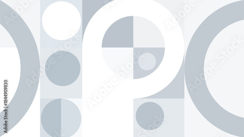 Abstract geometric pattern featuring overlapping circles and rectangles in grayscale