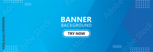 Abstract blue gradient banner background with a call to action button