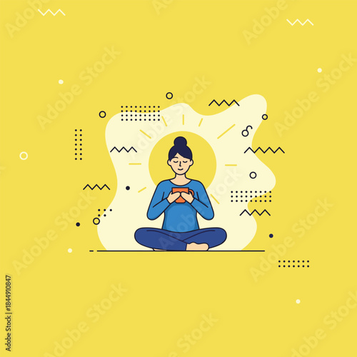 Woman Meditating in Lotus Position with Glowing Aura.