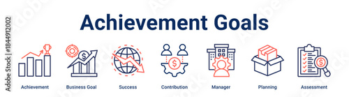 Achievement Goals banner web icon vector illustration concept for business with icon of Achievement, Business Goal, Success, Contribution, Manager, Planning.