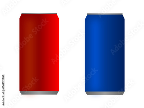 Red and Blue Blank Soda Cans Isolated on White