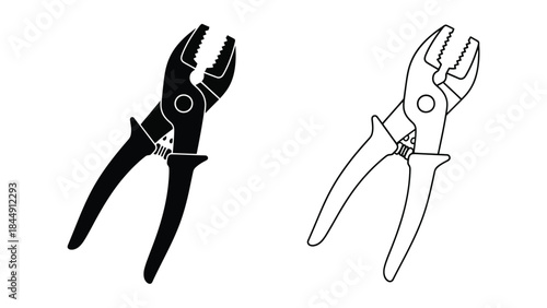 Detailed illustration of two pliers one solid black one outlined