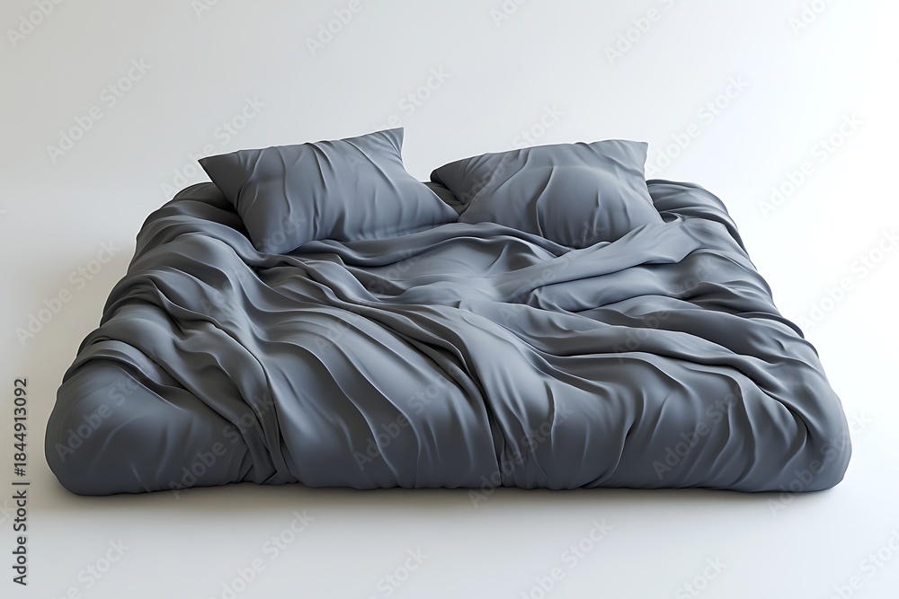 Fototapeta premium Gray Bedding with Pillows on White Background Soft Quilt and Decorative Bedding Idea