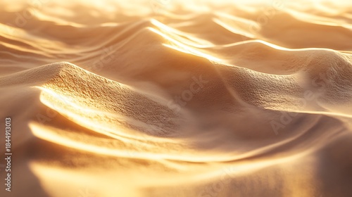 Fototapeta Naklejka Na Ścianę i Meble -  Golden Sand Dunes Abstract Desert Landscape Texture Illuminated by Warm Light at Sunset