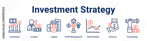 Investment Strategy banner web icon vector illustration concept for business with icon of Investment, Investor, Capital, Profit Management, Stock Market, Revenue.