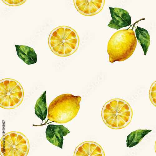 手描き水彩風レモンのシームレスパターン