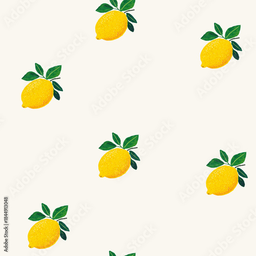 ミニマムな手描きレモンのシームレス背景パターン